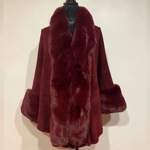 NWT Faux Fur Cape | ONE SIZE | Burgundy |